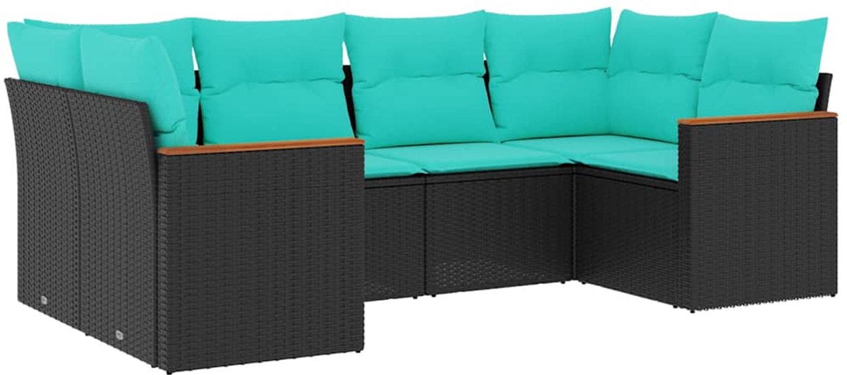 vidaXL - 6-delige - tuinbankset - met - kussens - van - zwart - polyrotan