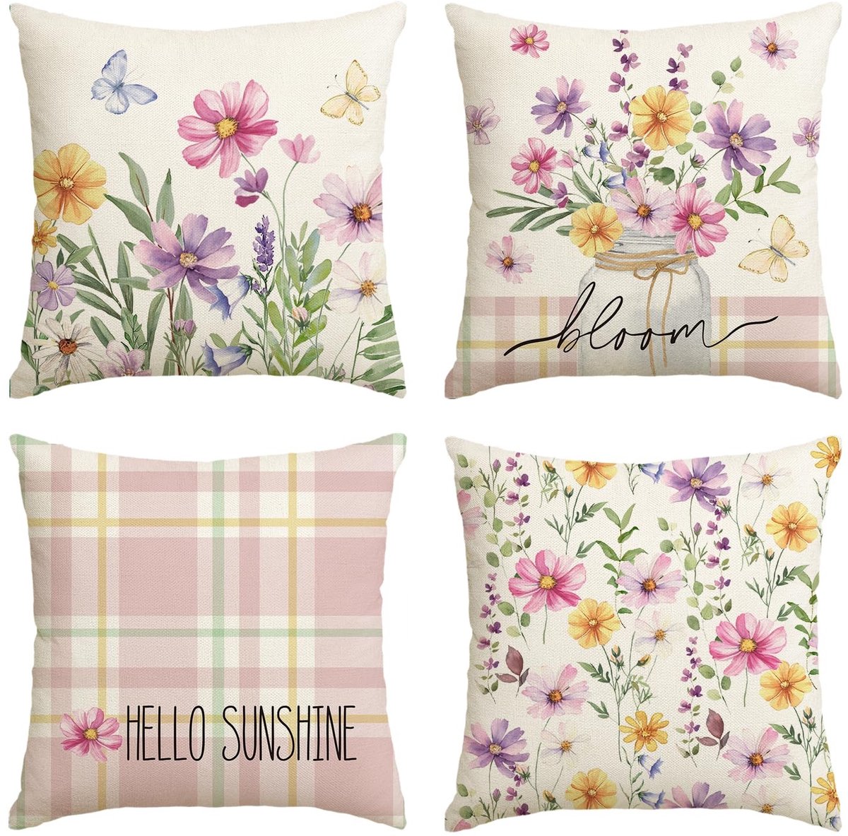 Dailygoods - Dailygoody - Bloemen Vaas - Kussenslopen Set van 4 - 45 x 45 cm - Zomer Decoratie - Stijlvolle Accenten - Geschikt voor Woonkamer en Slaapkamer