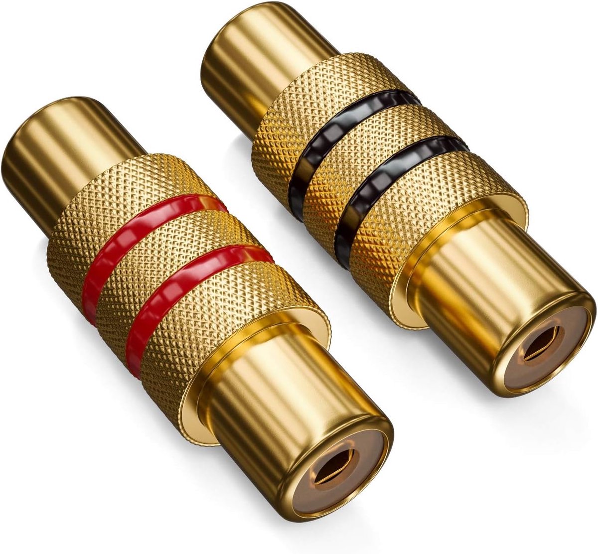 carmdering - Cinch Koppeling - RCA Koppeling - Audio Video Adapter - Signaal Verlengen - Kabel Combineren - Metaal - Stoorvrij Geluid - Kleurgecodeerd - 2 Stuks