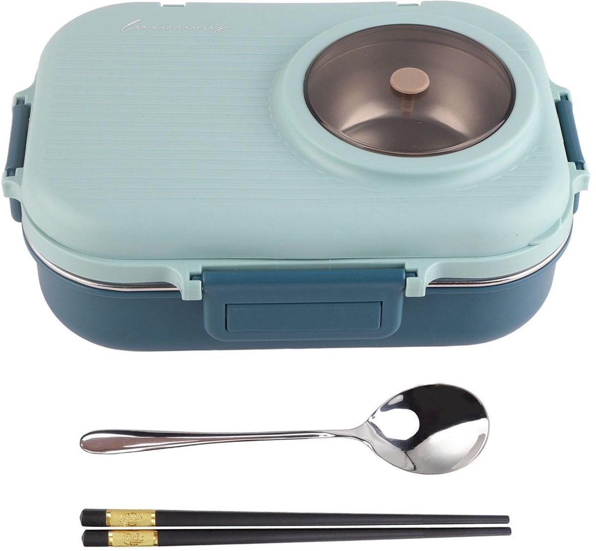 Dailygoods - Dailygoody - Geïsoleerde Box - Roestvrijstalen Lunchbox - Thermische Voedselcontainer - Blauw - Geschikt voor Kantoor en School - 3 Compartimenten - M