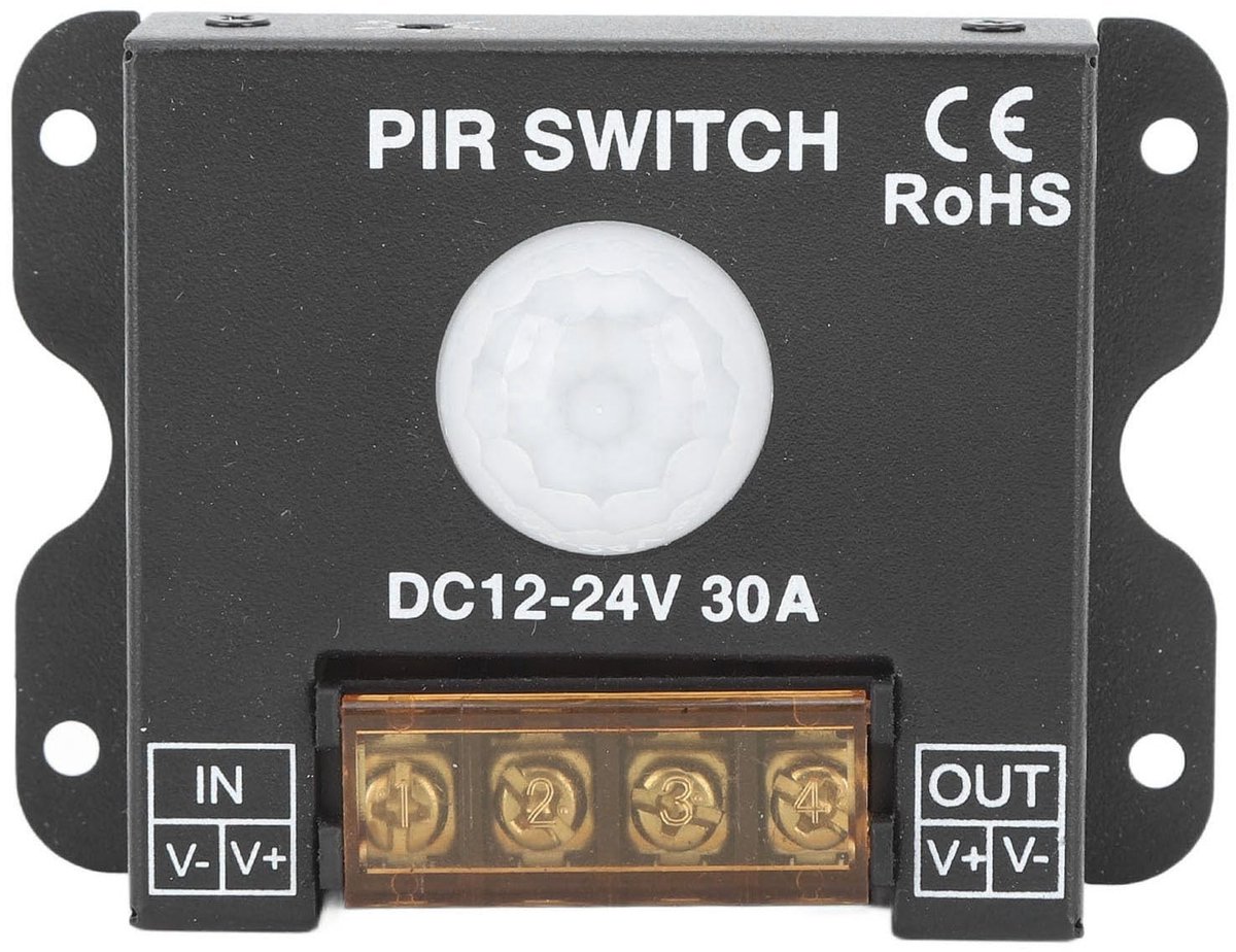 Dailygoods - Dailygoody - PIR-bewegingsschakelaar - Bewegingssensor 30A - Automatische schakeling - 12V-24V - Infrarooddetectie - Geschikt voor huishoudelijke toep..