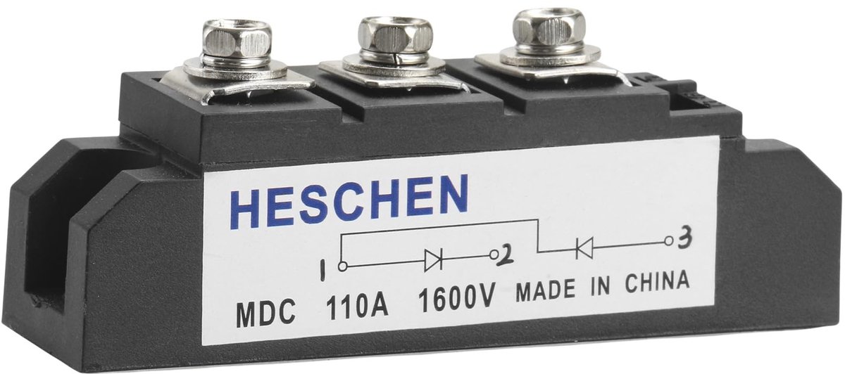 Dailygoods - Dailygoody - Gelijkrichter Diode Module - 110A Stroom - 1600V Spanning - 3 Terminals - Batterij Opladen - Geschikt voor Elektrotechniek