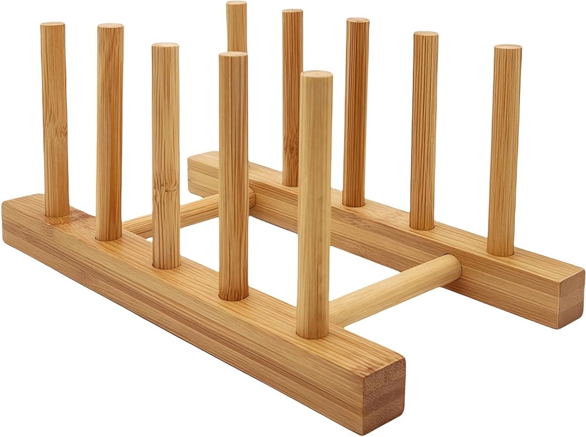 Bamboe Plate Rack Houder voor Keuken, Organisator voor Borden, Mokken en Pannen, Ideaal voor Keukenopslag en Ruimtebesparing (1, 4 Slots)