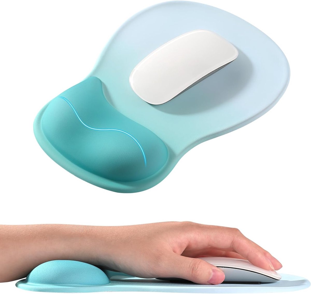 Ergonomische Muismat met Gelondersteuning voor de Pols, Antislip Siliconen Basis, Duurzaam en Wasbaar, Ideaal voor Thuis en Kantoor, 26x19cm - Blauw