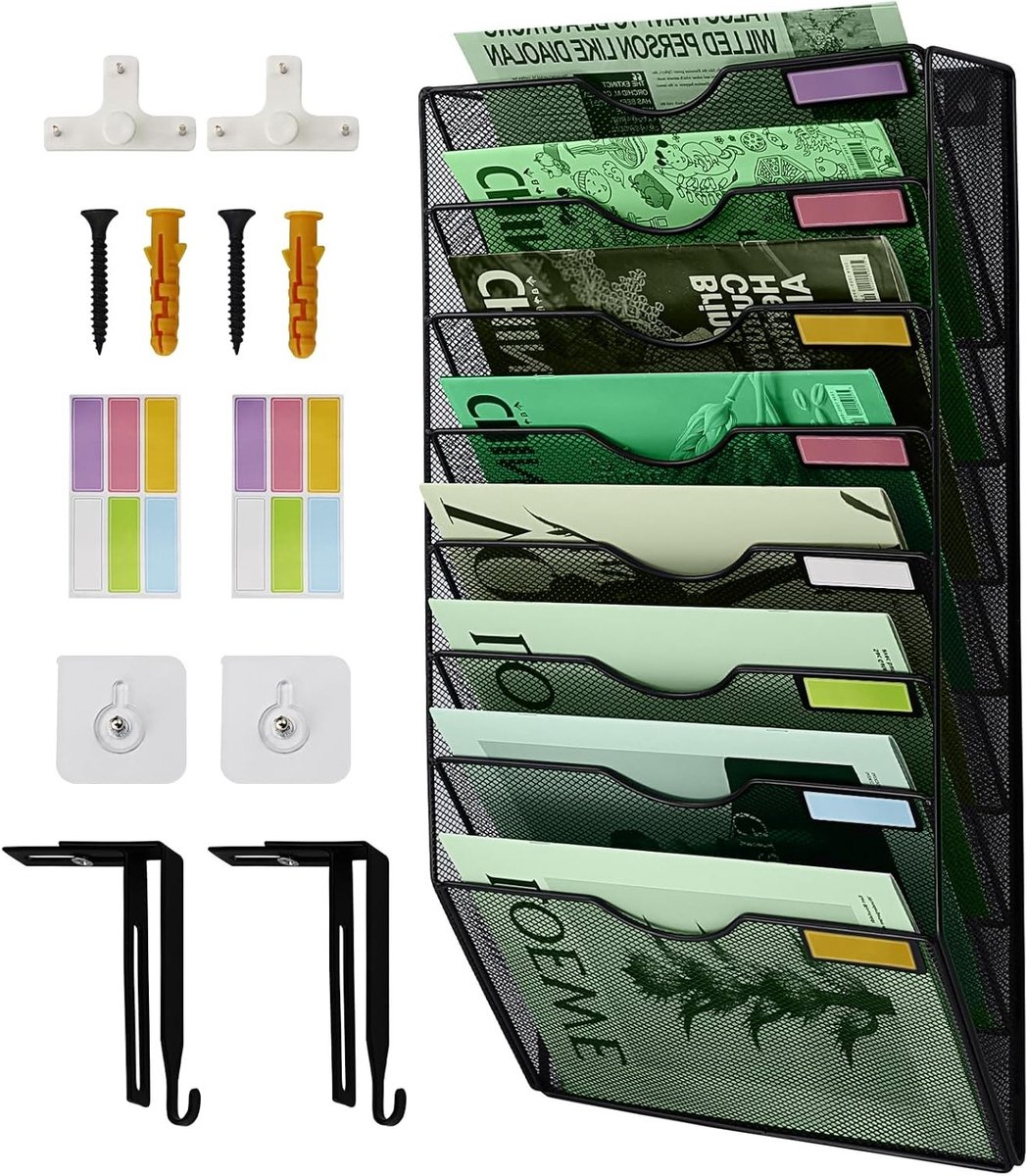 Verticale 8-laags mesh hangende bestandsorganizer voor kantoor, school en thuis met naamlabelhaken set inbegrepen, ideaal voor efficiëntie en organisatie