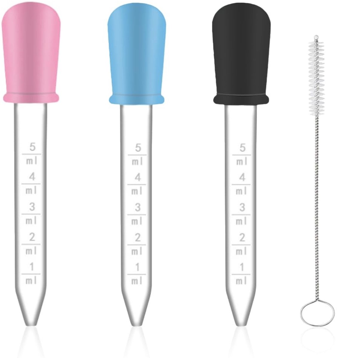 Dailygoods - Dailygoody - Druppelpipetten - Plastic Druppelpipetten - 5 Ml Siliconen Druppelpipet - Inclusief Reinigingsborstel - Geschikt voor Kinderen - 3 Stuks