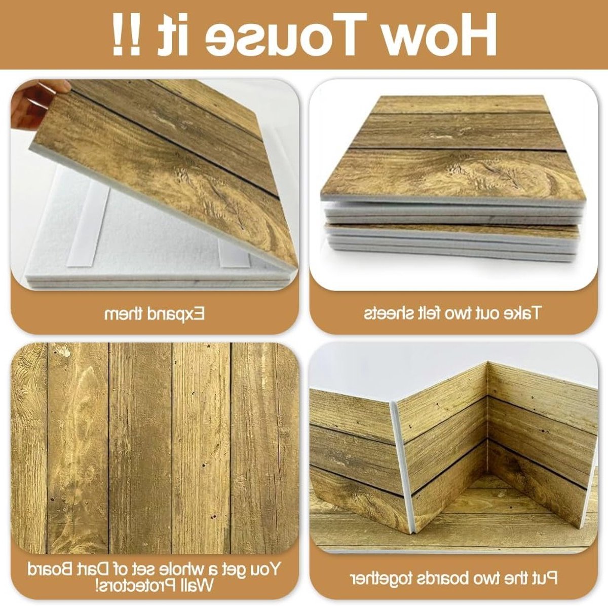 Set van 6 Zelfklevende Wandbeschermingspanelen in Houtlook (30 x 30 cm) voor Dartborden, Bescherming van Muren en Vermindering van Geluid, Ideaal voor Dartliefhebbers