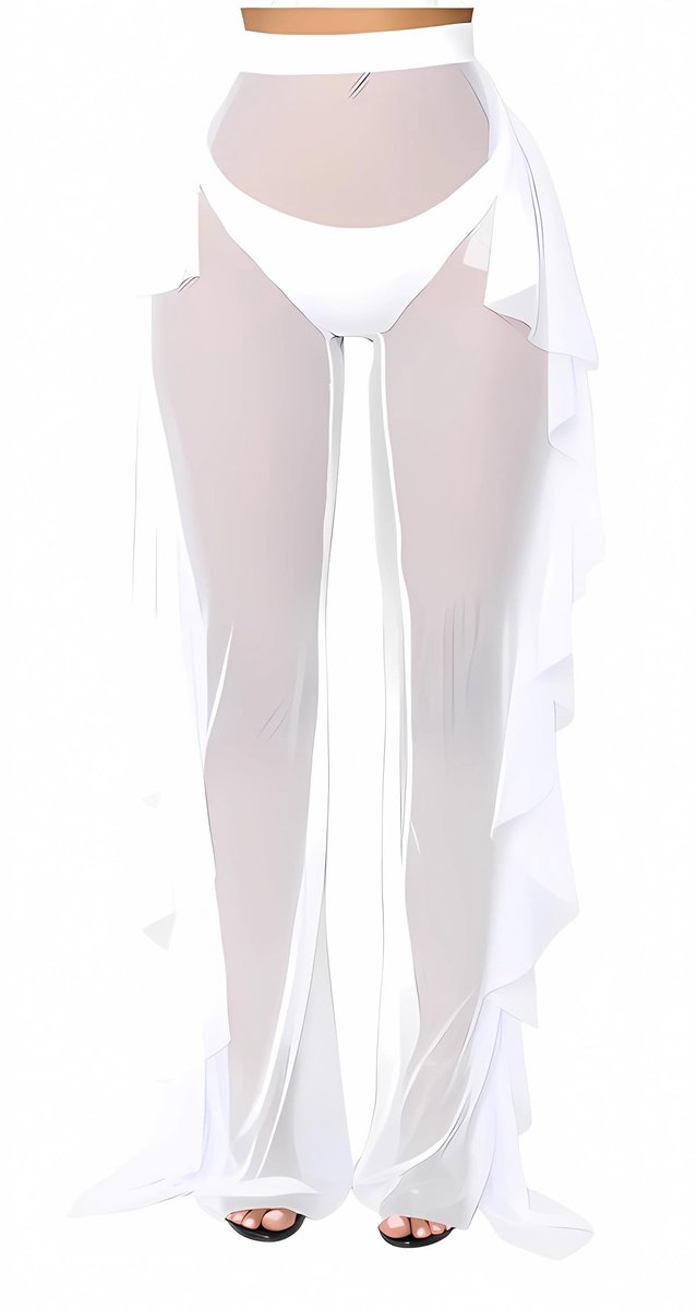 Dailygoods - Dames Lange Doorzichtige Netbroek met Hoge Taille en Wijde Pijpen