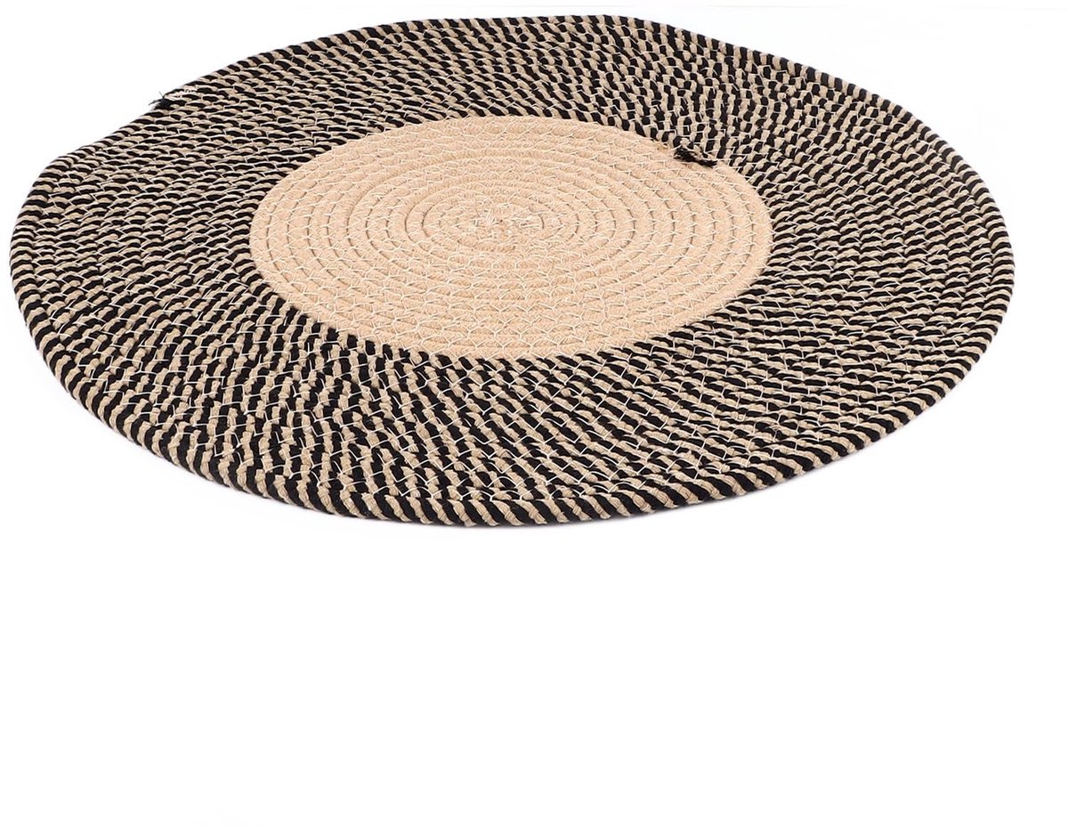 Dailygoods - Dailygoody - Jute Gevlochten Vloerkleed - Scandinavisch Stijl - Omkeerbaar en Duurzaam - Rond 45 cm - Retro Tapijt - Geschikt voor Eetkamer