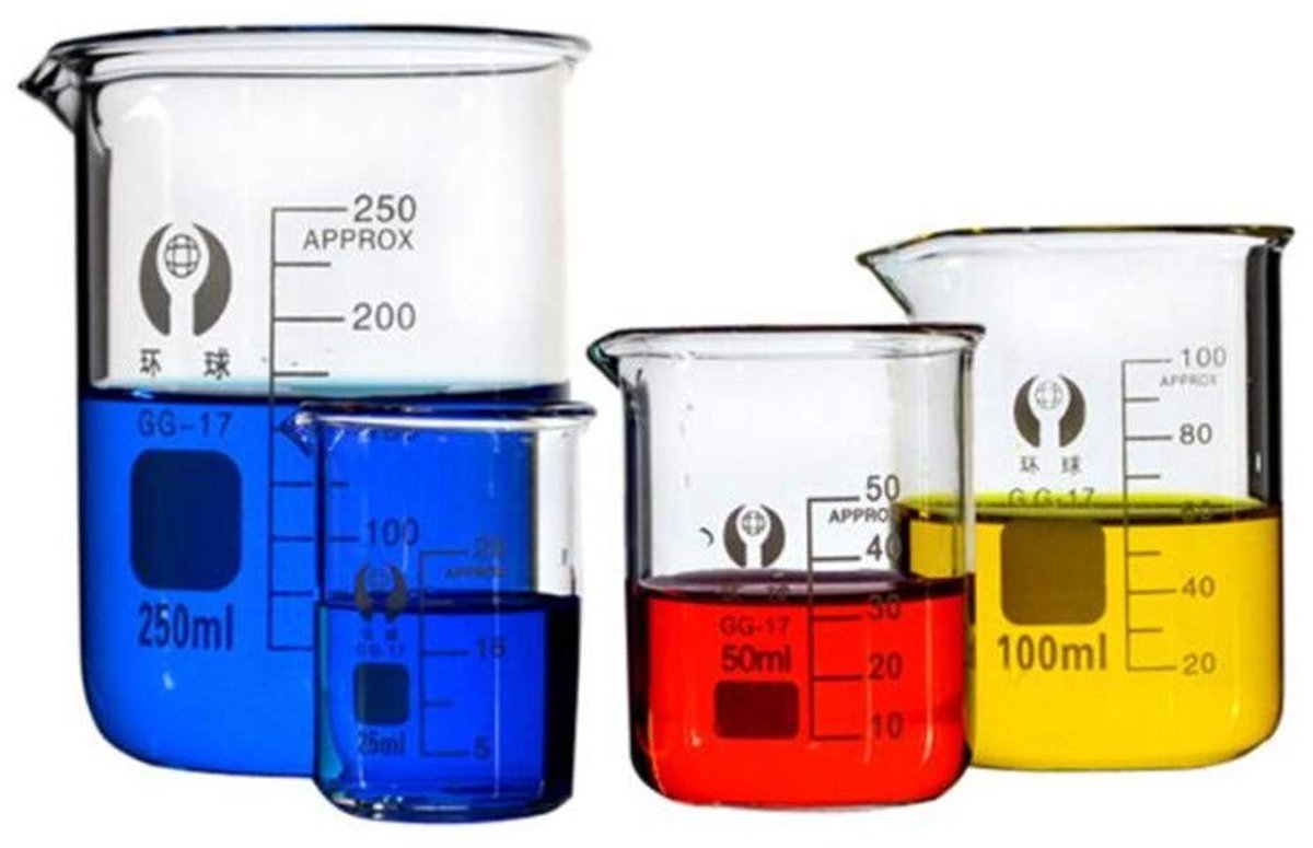 Dailygoods - Dailygoody - Bekerglas Set - Hoge Temperatuur Bestendig - Borosilicaat Glas - Transparant - Laboratorium Glaswerk - Perfect voor Metingen