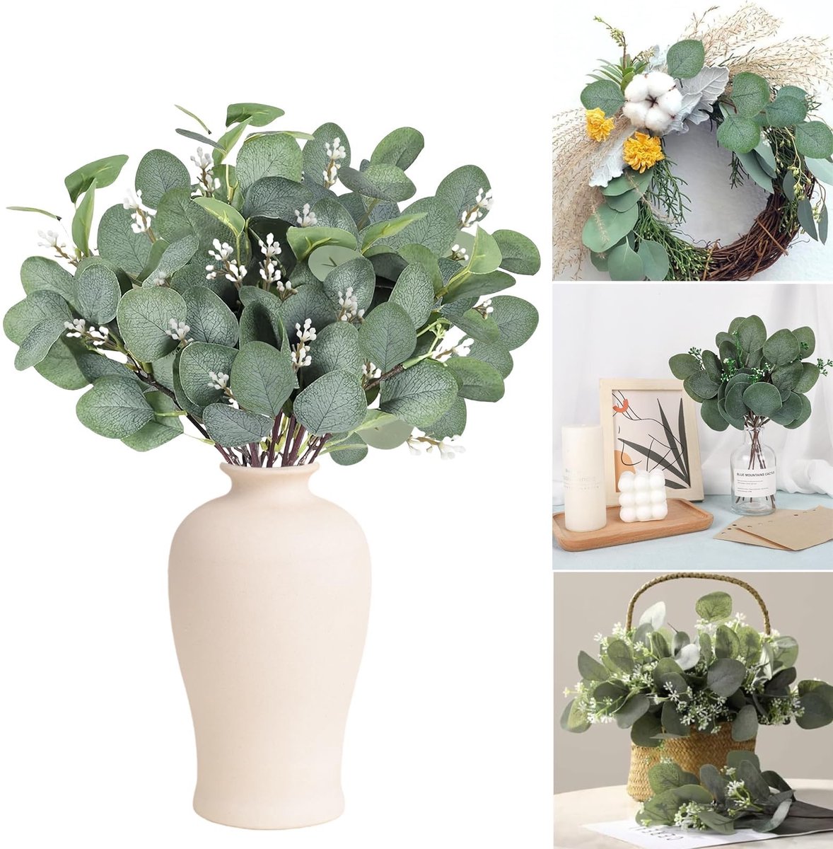 Dailygoods - Dailygoody - Eucalyptus Decoratie - Kunstplanten - Onderhoudsvriendelijk - Groen - Bruiloft Decoratie - Perfect voor Tafelstukken - 18 Stuks