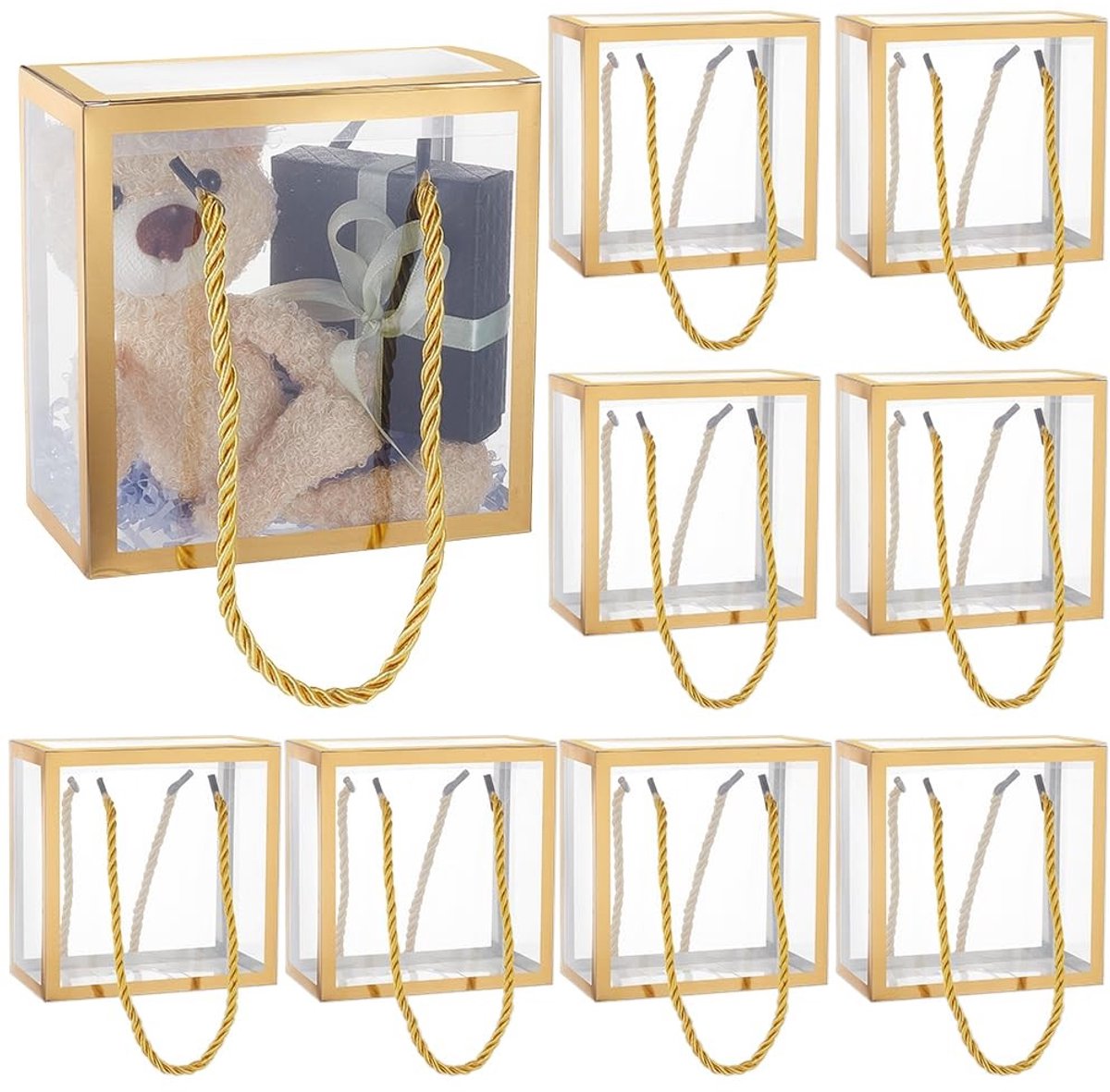 Dailygoods - 10 Stuks Transparante Gunstdozen met Gouden Rand voor Geschenkverpakking