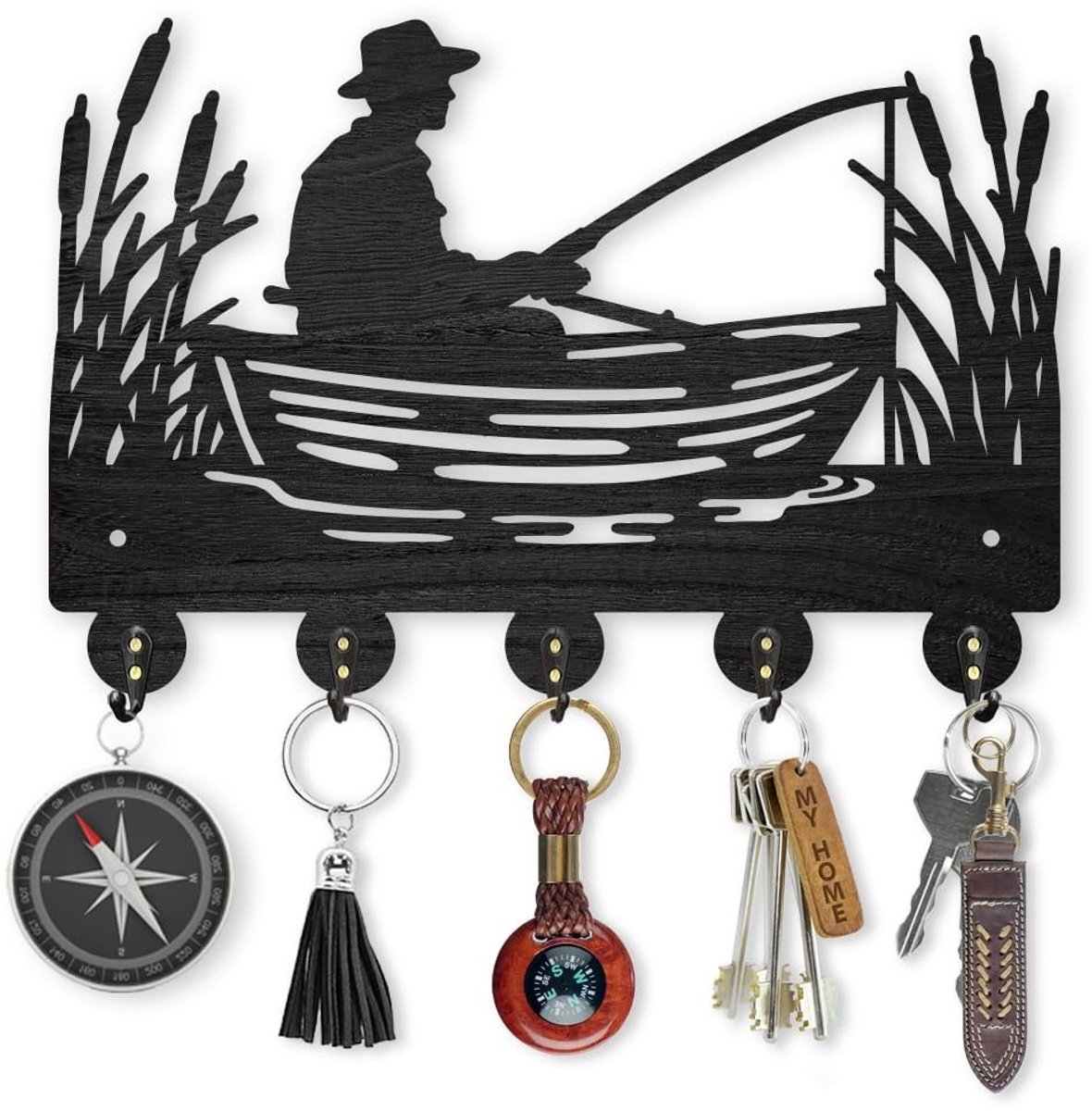 Dailygoods - Houten Sleutelhouder in Vissersboot Design met 5 Haken
