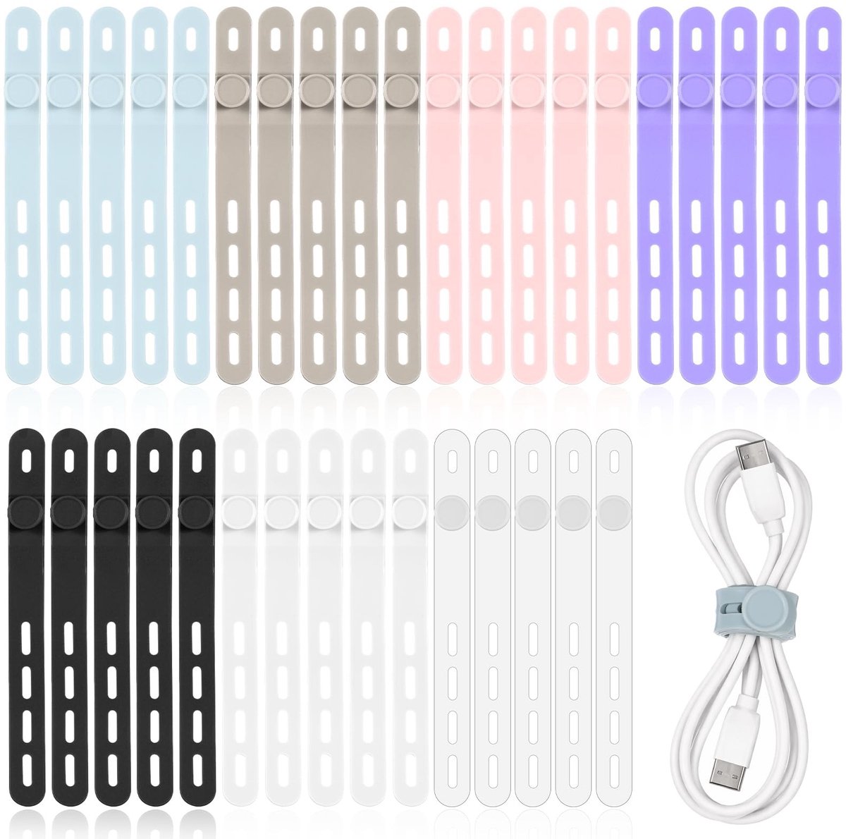 Dailygoods - Set van 35 Herbruikbare Siliconen Kabelbinders in Diverse Kleuren