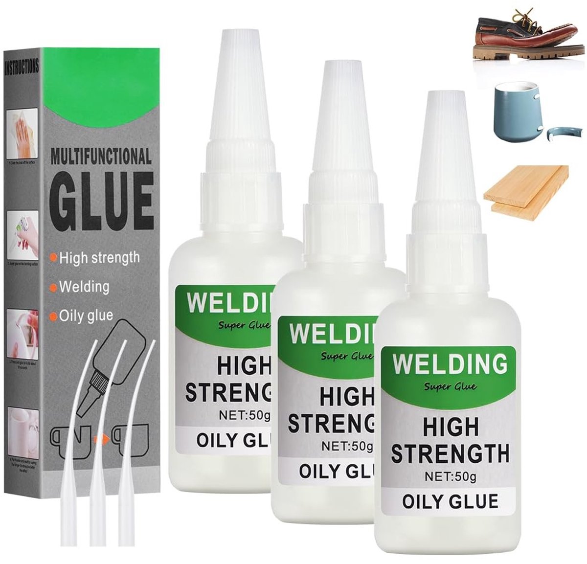 Dailygoods - Dailygoody - Universele Lijm - 3 Stuks Krachtige Superlijm - Waterdicht en Sterk - 50 g - Voor Kunststof, Metaal, Keramiek en Leer