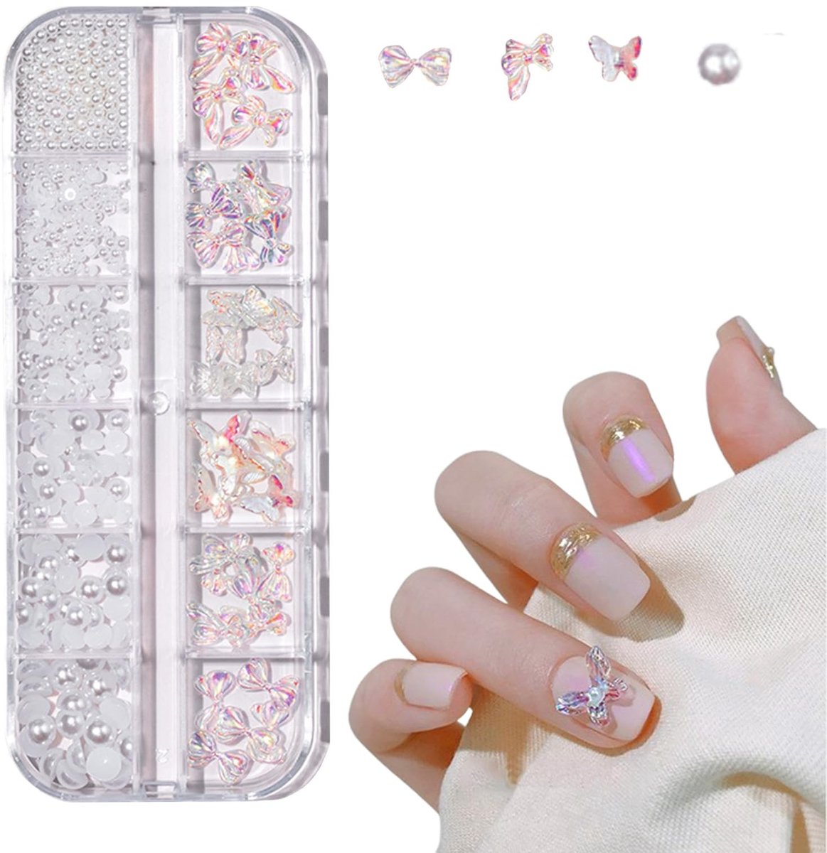 Dailygoody - Nagelsieraad - Aurorakristal - Charmante nageldecoratie - 12 of 6 vakken mix - Nail art accessoires - Creatieve nageldesigns - Geschikt v...