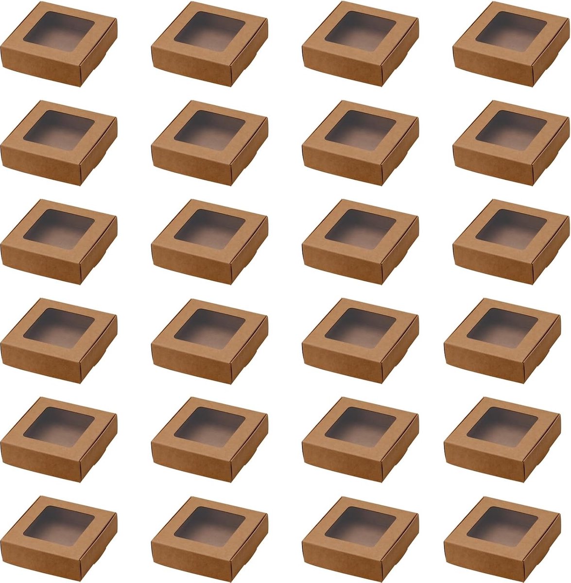 Dailygoody - Geschenkdoos van Kraftpapier - Cookie Box - Transparant venster - Opslag voor Brood Snacks - Feesten - Bruin - Partybenodigdheden - Recht