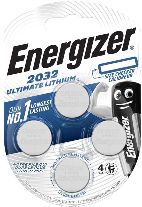 Energizer 2032 Ultimate Lithium batterijen, 4 stuks. Beschrijving: Nr. 1 langst durend.