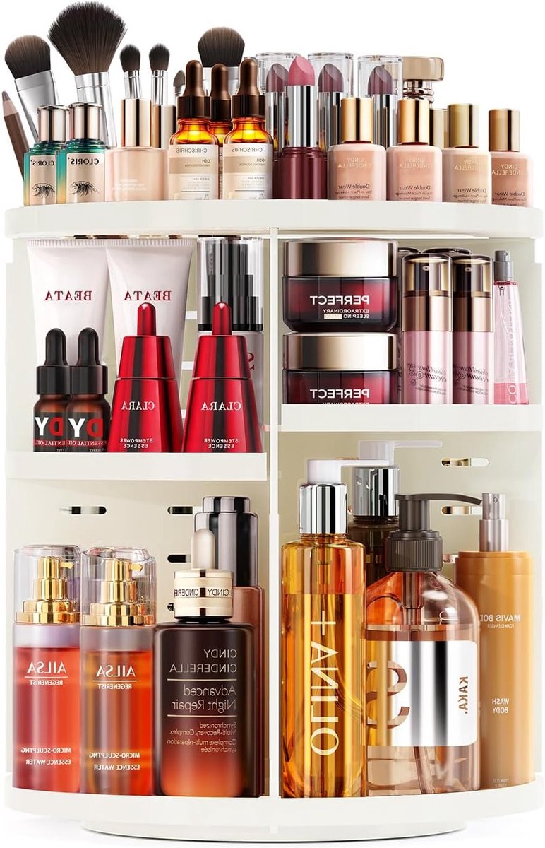 Make-up Organizer met 9 Verstelbare Niveaus en 360° Rotatie voor Dresser en Make-up Tafel - Wit, Perfect voor Cosmetica en Schoonheidsspullen