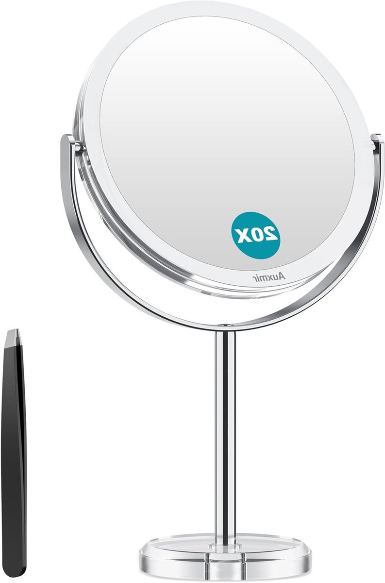 Make-up Spiegel met 1X/20X Vergroting, Hoge Definitie, Dubbelzijdig en 360° Rotatie voor Slaapkamer, Badkamer en Make-up Tafel