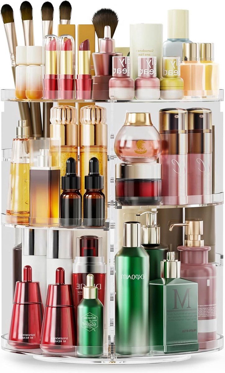 Make-up organizer met 9 verstelbare niveaus en 360° rotatie voor make-up op de kaptafel, transparant en ruimtebesparend