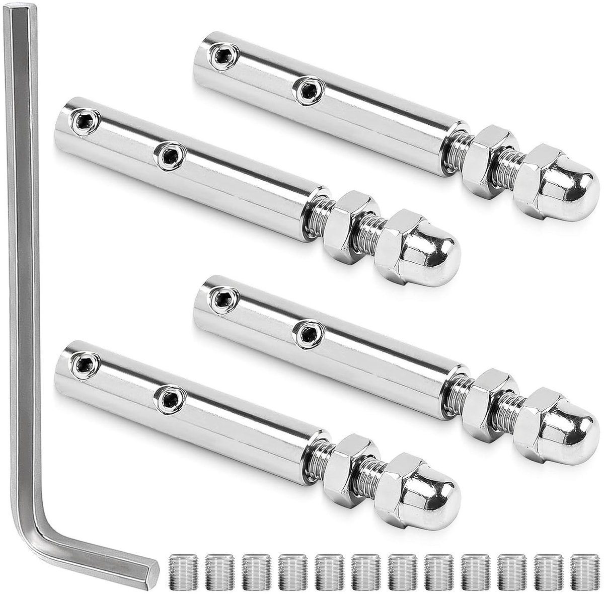 Draadkabelspanner set van 4 voor kabelbevestiging, roestvrij staal, 4 mm klemstopper, M5 zeskantschroeven en sleutel voor optimale spanning en stabiliteit