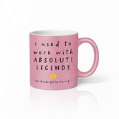 Roze mok met glitter, tekst 'i used to work with ABSOLUTE LEGENDS' en gele ster.