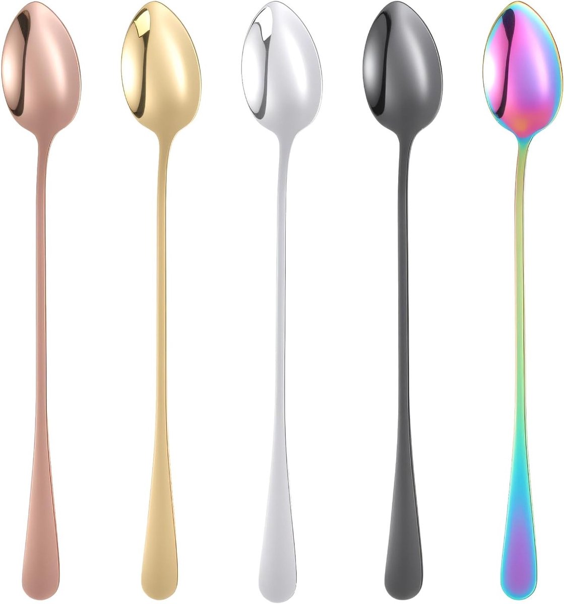 Set van 5 RVS IJslepel met Lange Handgreep van 19,5 cm - Ideaal voor Sundae, Toetjes en Drankjes