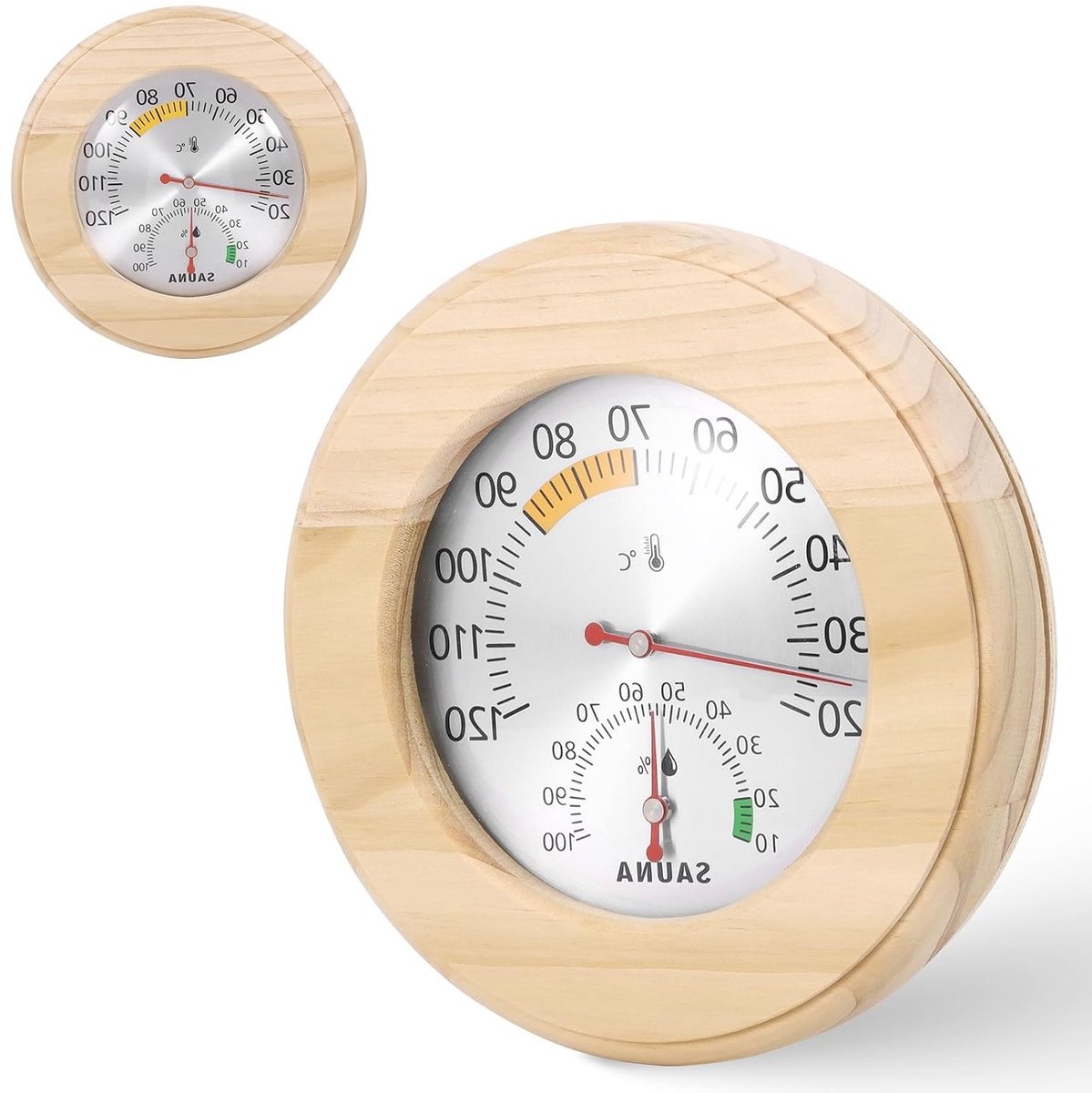 Nauwkeurige 2-in-1 Sauna Thermometer en Hygrometer van Hout met Gehard Glas, Automatische Kalibratie voor Stoomcabines en Wellness Saunas