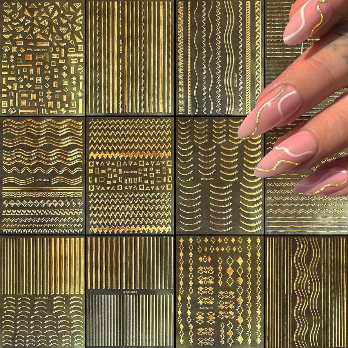 Allecto - 12 Sheets Gold Nail Stickers - Nail Art Stickers - 3D Zelfklevende Metalen Strips - Goud - Decoratieve Nagelstickers - Perfect voor Nail Art