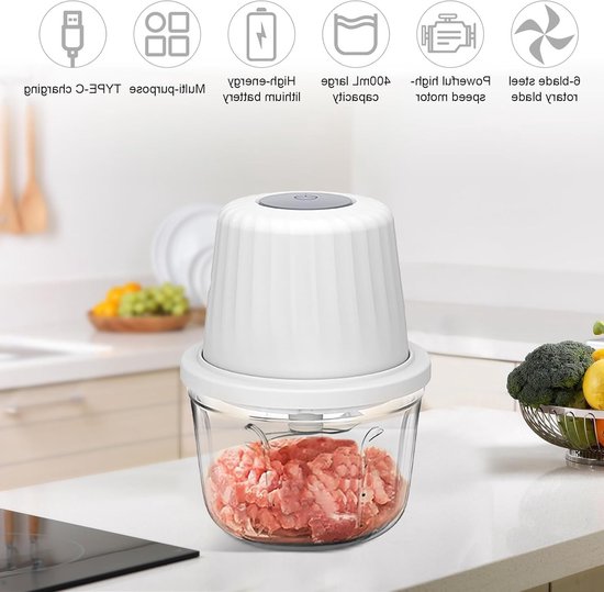Elektrische Multi-Functionele Uienhakker 400ml - Groente- en Vleeshakker voor Uien, Knoflook en Meer van Merkloos — afbeelding 3