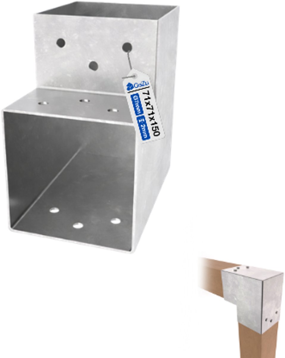 GeZu Impex L Paalverbinder voor pergola 71 × 71 mm – Thermisch Verzinkt