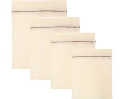 Premium Katoenen Wasnet Set van 4 Stuks, 100% Katoenen Waszak met Rits voor Ondergoed, Bh's en Delicate Producten tijdens het Wassen in de Wasmachine