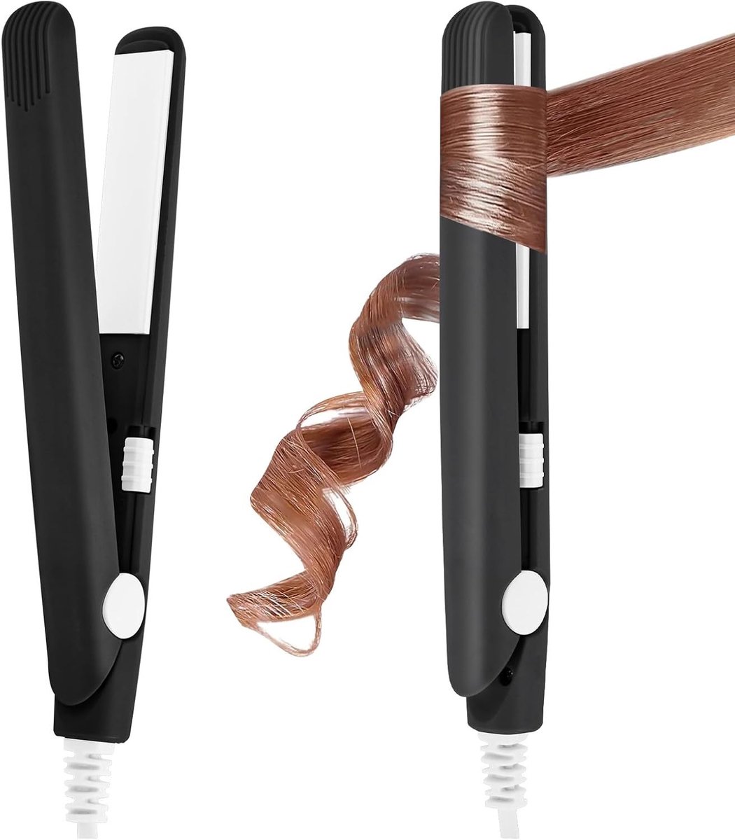 Mini Haarstylers voor Korte Haar, 2-in-1 Föhn en Krultang, Draagbare en Snelle Verhitting voor Alle Haartypes, Zwart