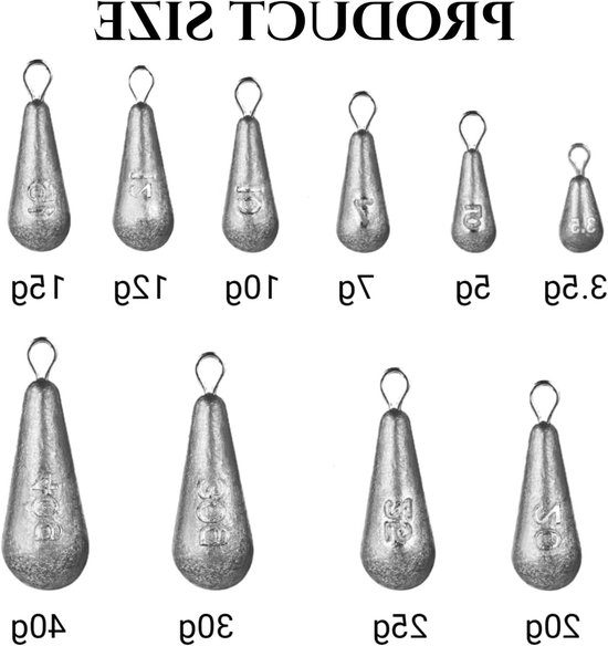 Set van 10 druppelvormige visloodjes met verschillende gewichten voor optimaal vissen, 3,5 g tot 40 g, visaccessoires van Merkloos — afbeelding 5