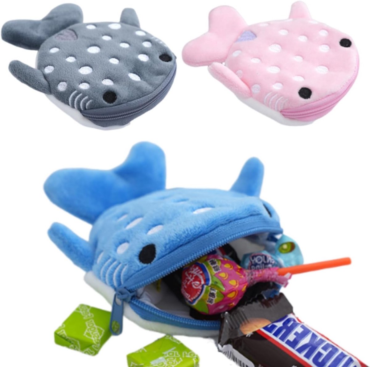Set van 3 Schattige Kinderen Portemonnees - Pluche Tas met Rits, Cartoon Muntzak voor Geld, Sleutels en Accessoires