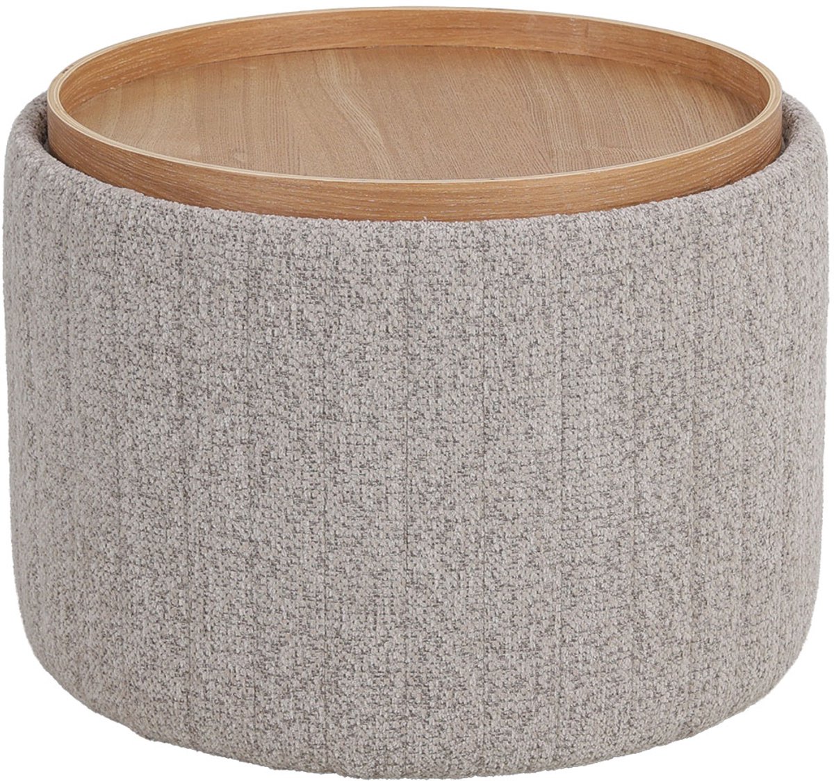 DÉJA Living Salontafel Angela – Rond – Met Opbergruimte – Chenille – Essen Fineer – 55x55x42 cm – Taupe/Naturel