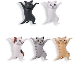 Set van vijf mini-kattenfiguren van PVC voor kattendecoratie in huis, op bureau of feestlocatie