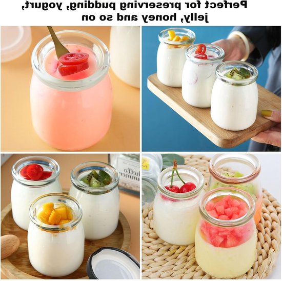 Set van 20 stuks 100ml glazen potjes met zwarte deksel voor yoghurt, jam, honing en mousse — afbeelding 4