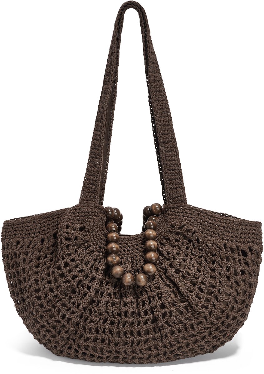 Elegante Gehaakte Handtas met Geometrisch Patroon - Trendy Schoudertas voor Dagelijks Gebruik - Modieuze Accessoire voor Stad en Vakantie - Donkerbruin