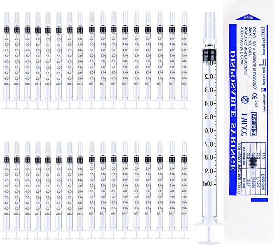 36 Stuks Wegwerp Spuiten zonder Naald, 1ML Plastic Spuiten met Deksel voor Vullen en Meten van Vloeistoffen, Steriel en Individueel Verpakt voor Laboratoria en Wetenschappelijk Gebruik
