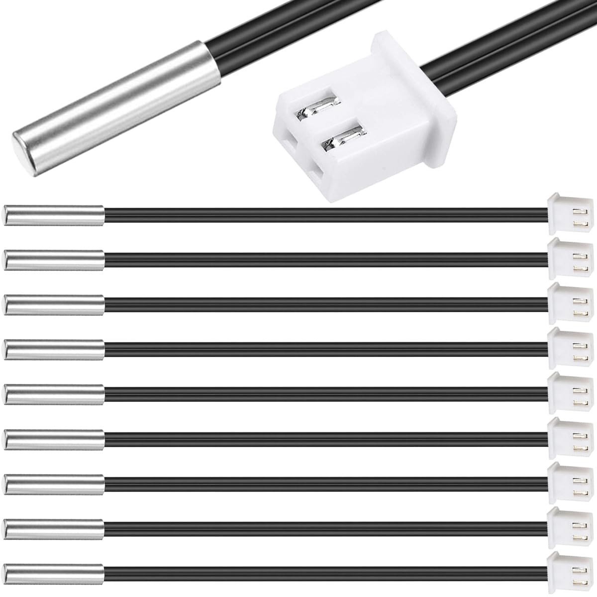 aladdien - Temperatuursensor Probe - NTC Thermistor - Set van 10 - 100 cm - Geschikt voor Koelkasten en Airco's - Hoge precisie temperatuurmeting - ..
