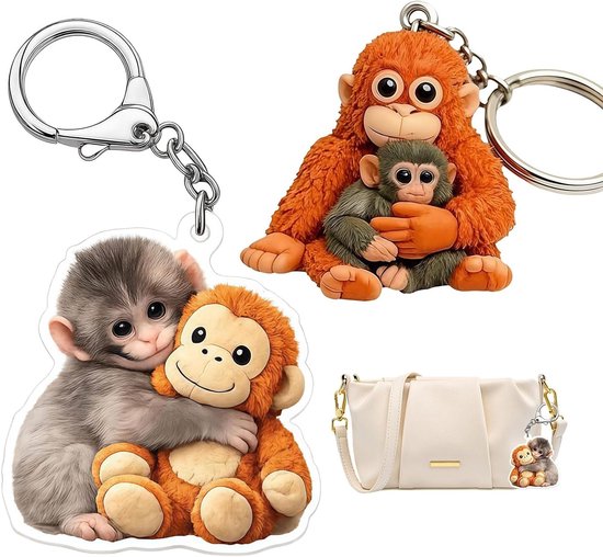 Grappige Aap Sleutelhangers, 2D Acryl Sleutelhanger met 3D Effect, Creatief Cadeau voor Fans en Rugzakken, Perfect voor Dierenliefhebbers