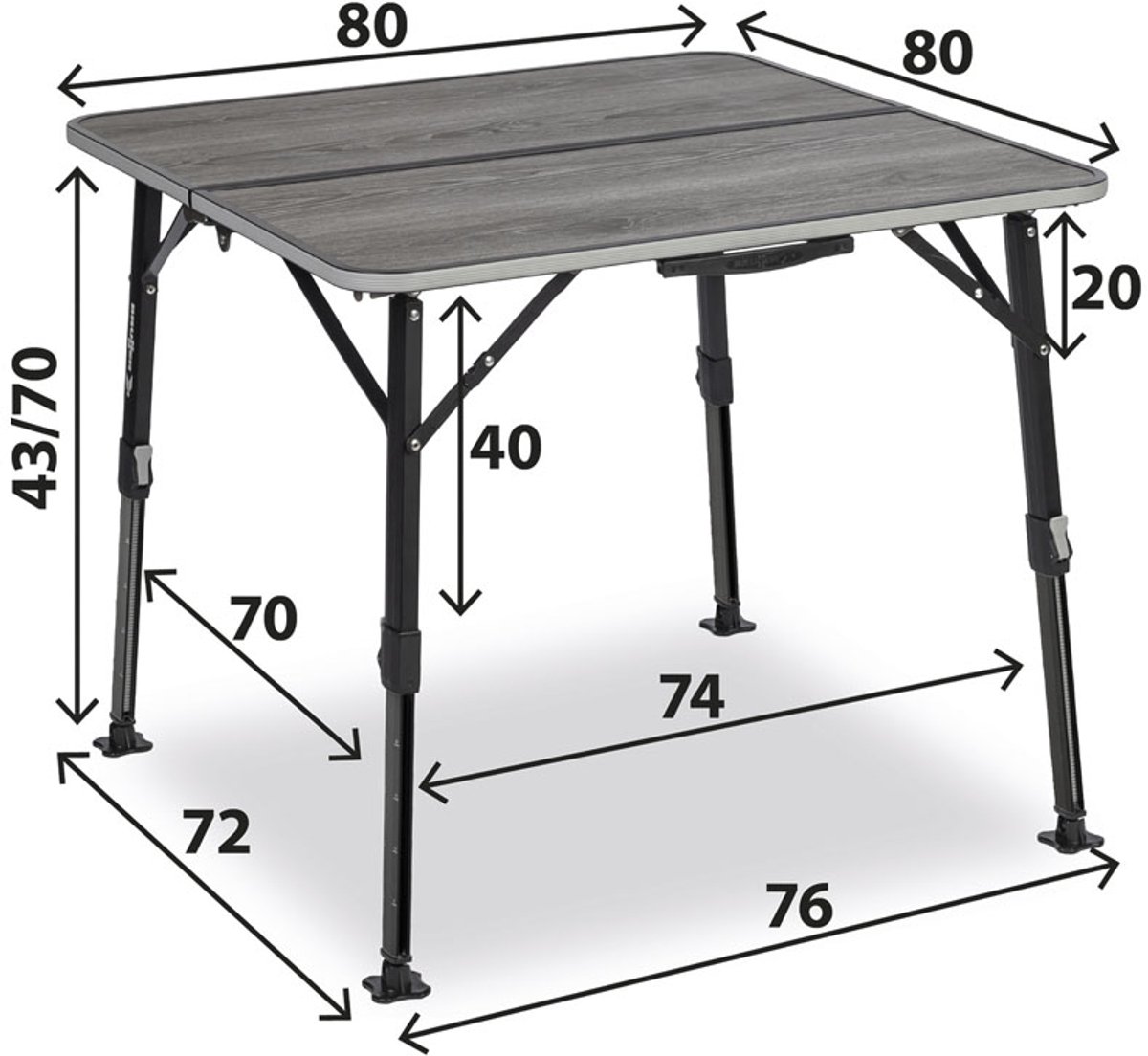 Brunner Elùtop Compack Square - Campingtafel 80 x 80 x 43/70 cm
