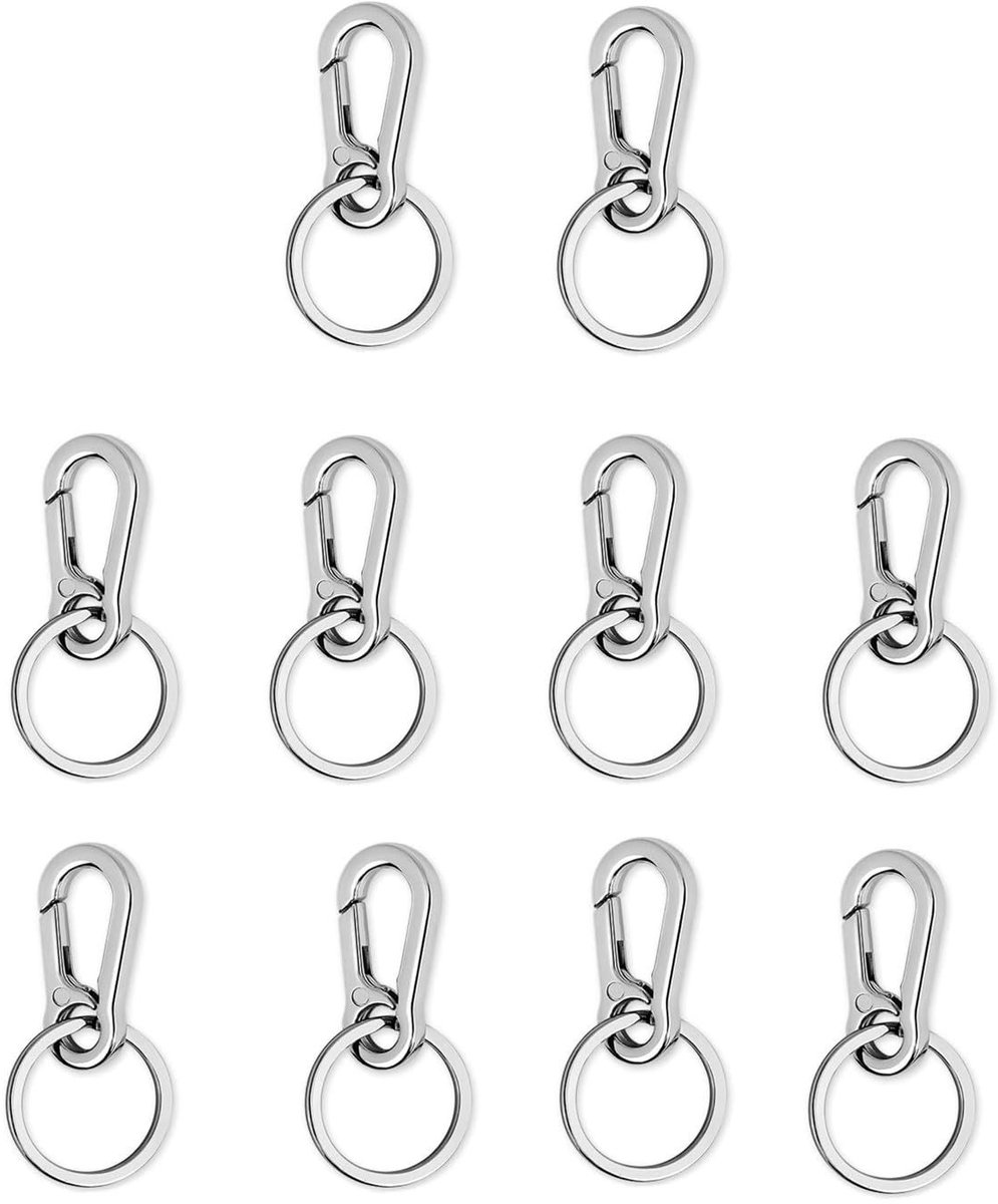 aladdien - Carabiner Keyring - Sleutelhanger - 10 Stuks - Zilver - Verwijderbare Carabiner - Voor Kamperen en Wandelen - Geschikt voor Huisdieren