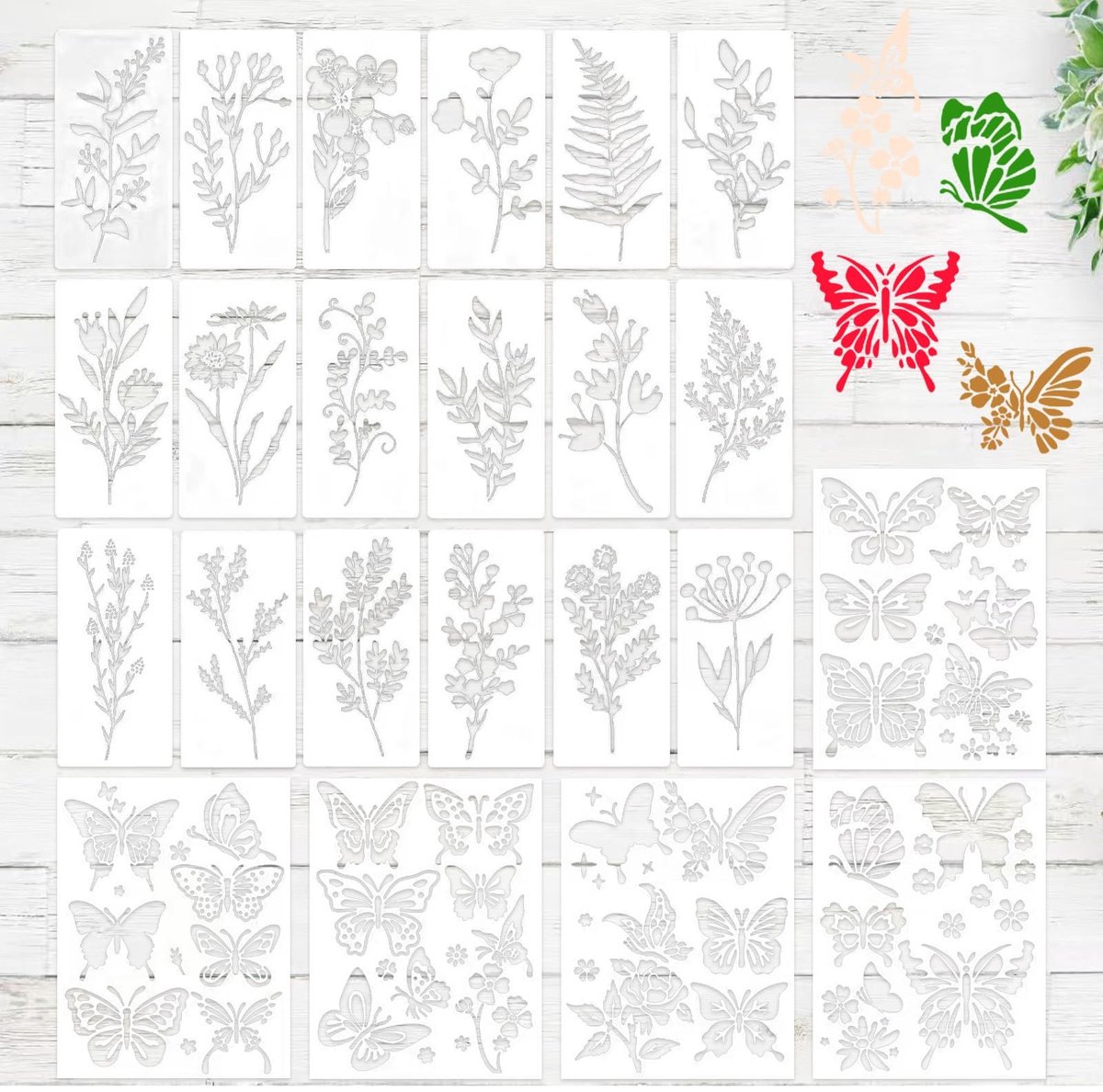 Allecto - 23 Pieces Floral Templates Set - Herbruikbare sjablonen - Creatief schilderen - Stijlvol - Voor DIY projecten - Kunstzinnig - Voor houtbe...