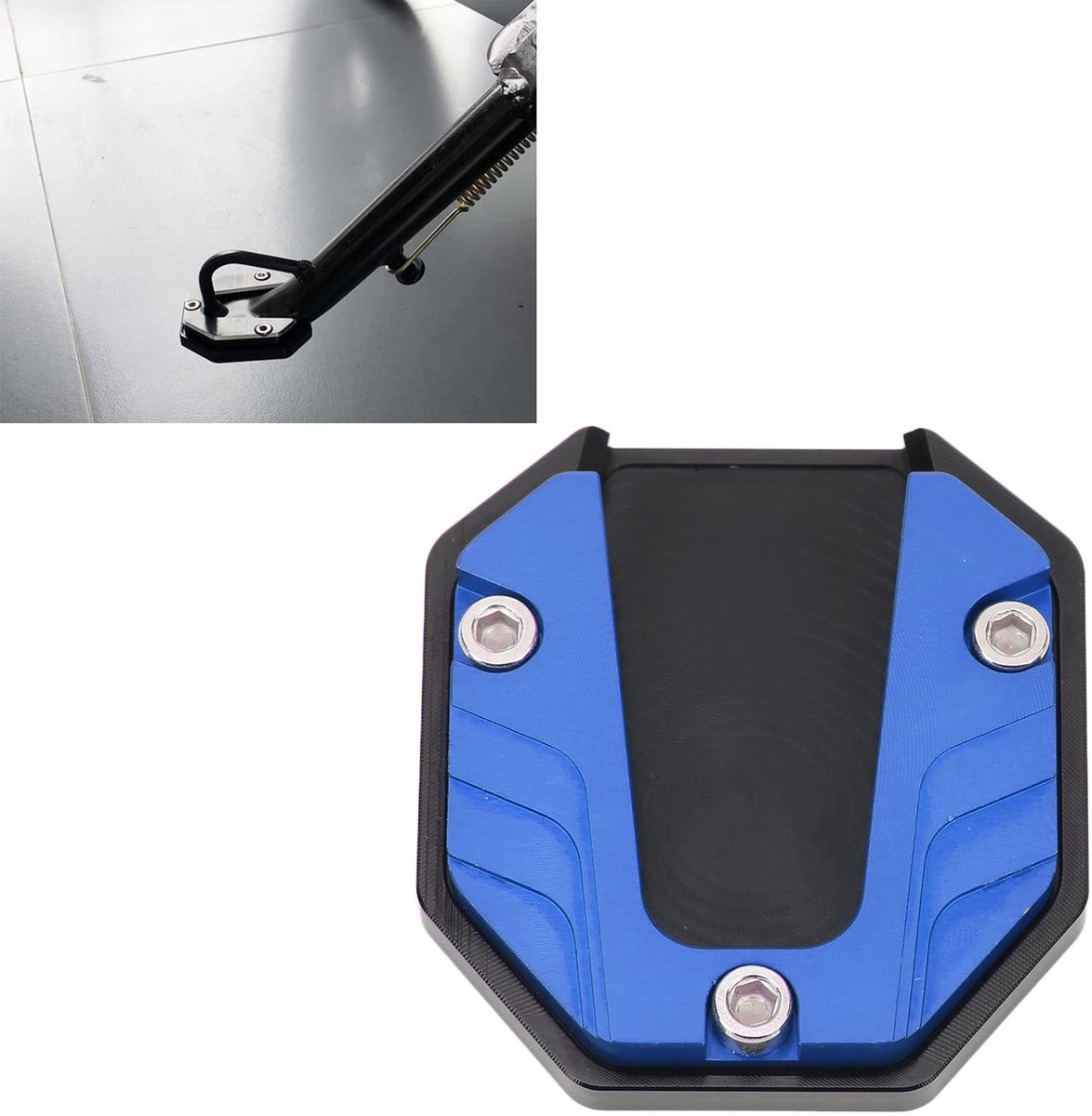 Allecto - Zijkant Standplaat Pad voor Motorfietsen - Aluminium Uitbreiding Voet - Blauw - Stevige Basis - Motoraccessoire - Verbeterde Stabiliteit ...