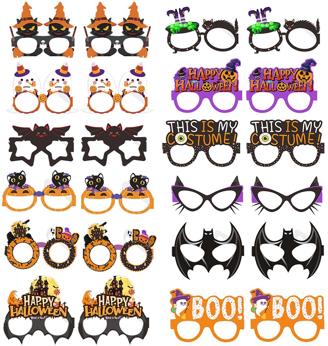 Dailygoods- Feestbril 24 Stuks - Halloween Brillenset - Grappige Party Bril - Rave Brillen - Feestbrillen Kinderen/Volwassenen - Hoogwaardig Papier - Feestaccessoire
