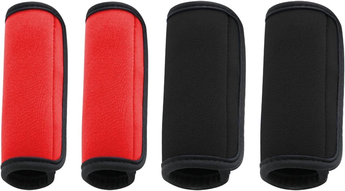 Identificatiehoezen voor Handgrepen - Neopreen Bescherming voor Koffers en Tassen - 4 Stuks in Zwart en Rood