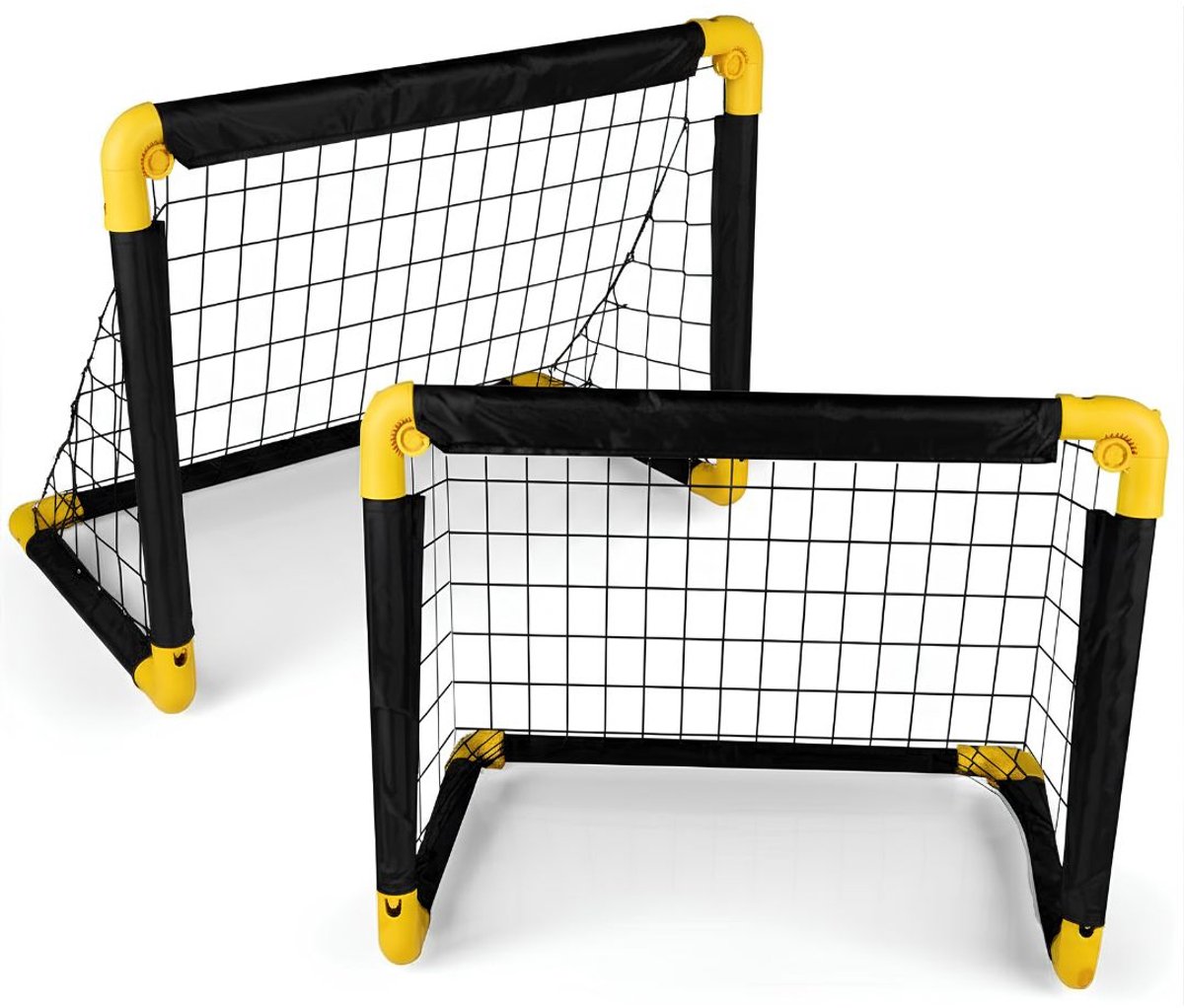 KAD® Voetbal - Voetbaldoelen - Voetbaldoeltjes Set Van 2 - Zwart/Geel - 50cm x 44cm x 44cm